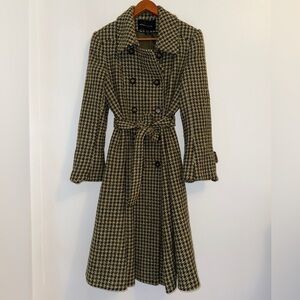 🧥 Moda International Green Houndstooth Belted Trench Coat Women’s Size 14